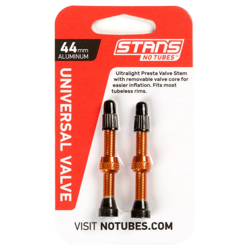 uPRISE Bikes Stans No Tubes Alloy Presta Valves Pair - 44mm - Orange | Price match, 365 day return s, 18-Month Warranty, Finance Available & Free UK Delivery